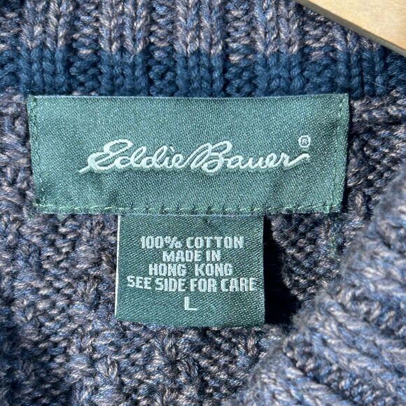 Vintage Eddie Bauer Mens L Cotton Knit Sweater 1/4 Button Brown Casual Henley - Picture 4 of 7